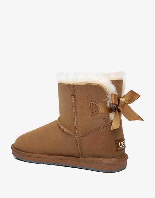 Australian Shepherd Women Mini Ugg Boots with Single Back Bow Water Resistant-Boots-PEROZ Accessories