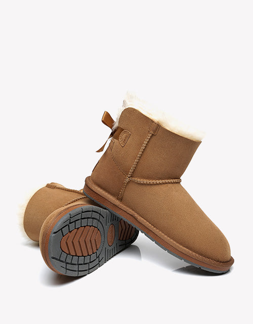Australian Shepherd Women Mini Ugg Boots with Single Back Bow Water Resistant-Boots-PEROZ Accessories