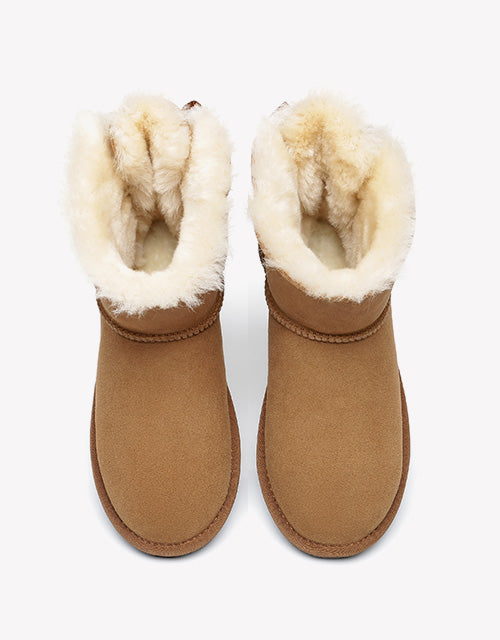 Australian Shepherd Women Mini Ugg Boots with Single Back Bow Water Resistant-Boots-PEROZ Accessories