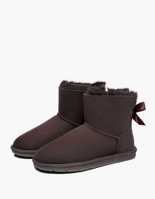Australian Shepherd Women Mini Ugg Boots with Single Back Bow Water Resistant-Boots-PEROZ Accessories