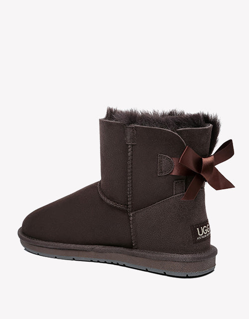 Australian Shepherd Women Mini Ugg Boots with Single Back Bow Water Resistant-Boots-PEROZ Accessories