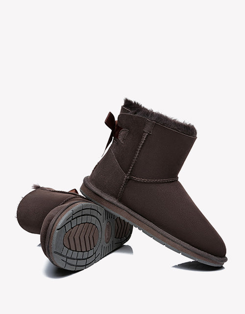Australian Shepherd Women Mini Ugg Boots with Single Back Bow Water Resistant-Boots-PEROZ Accessories