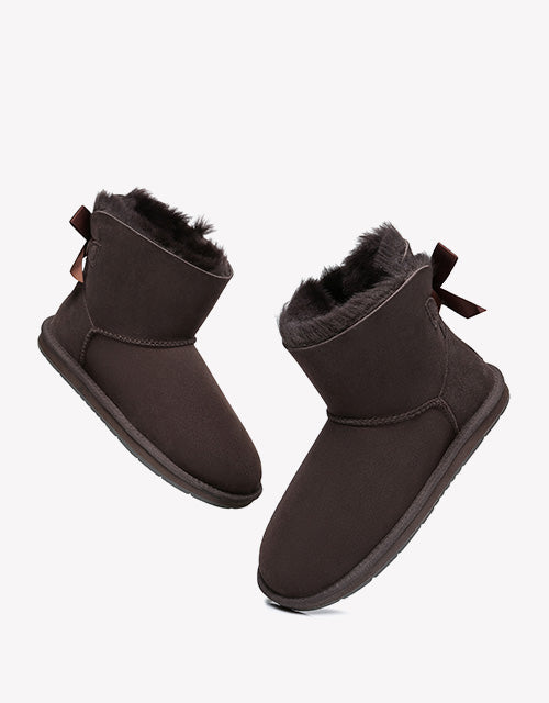 Australian Shepherd Women Mini Ugg Boots with Single Back Bow Water Resistant-Boots-PEROZ Accessories