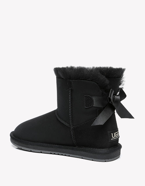 Australian Shepherd Women Mini Ugg Boots with Single Back Bow Water Resistant-Boots-PEROZ Accessories
