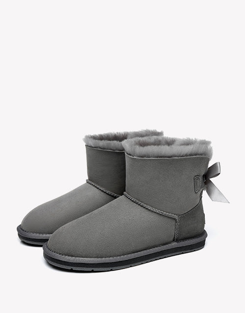 Australian Shepherd Women Mini Ugg Boots with Single Back Bow Water Resistant-Boots-PEROZ Accessories