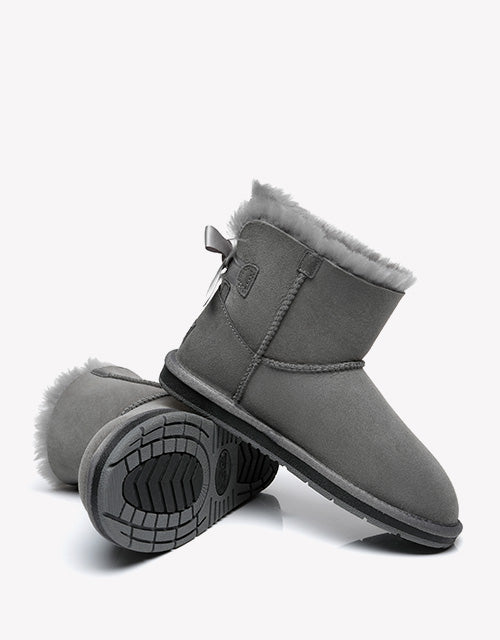 Australian Shepherd Women Mini Ugg Boots with Single Back Bow Water Resistant-Boots-PEROZ Accessories