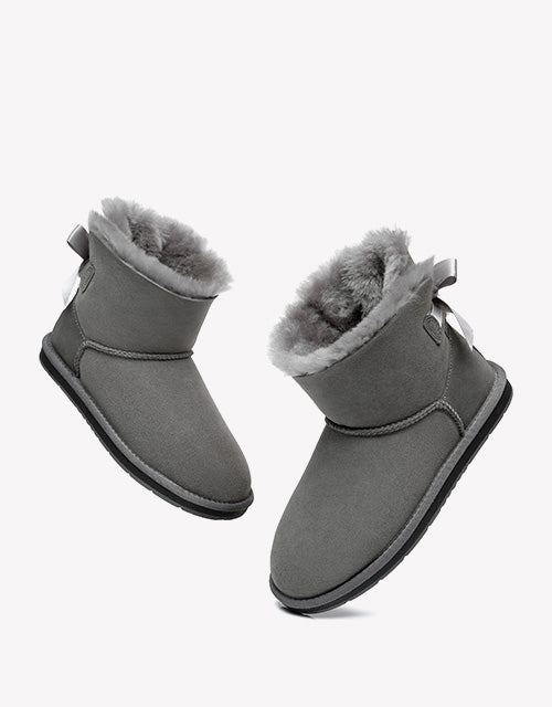 Australian Shepherd Women Mini Ugg Boots with Single Back Bow Water Resistant-Boots-PEROZ Accessories