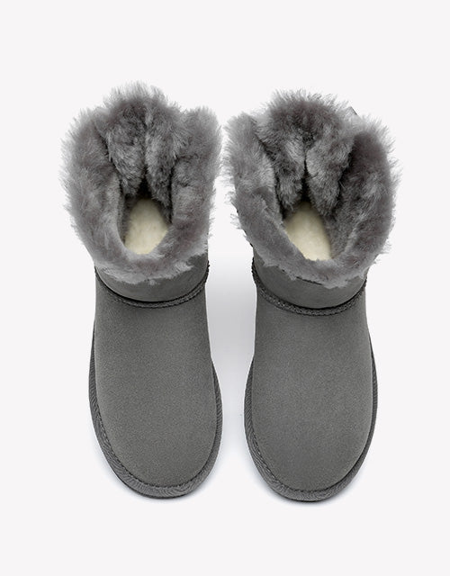 Australian Shepherd Women Mini Ugg Boots with Single Back Bow Water Resistant-Boots-PEROZ Accessories