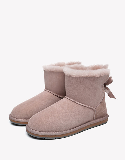 Australian Shepherd Women Mini Ugg Boots with Single Back Bow Water Resistant-Boots-PEROZ Accessories