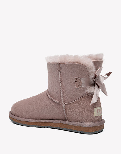 Australian Shepherd Women Mini Ugg Boots with Single Back Bow Water Resistant-Boots-PEROZ Accessories