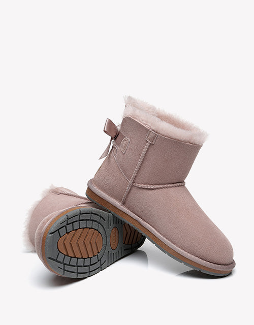 Australian Shepherd Women Mini Ugg Boots with Single Back Bow Water Resistant-Boots-PEROZ Accessories