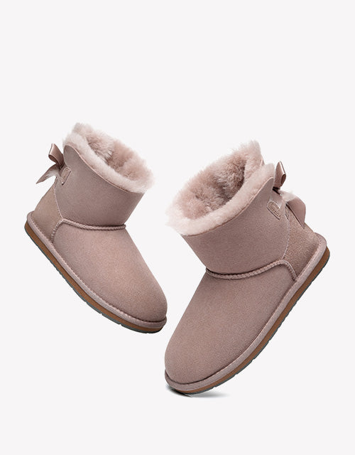 Australian Shepherd Women Mini Ugg Boots with Single Back Bow Water Resistant-Boots-PEROZ Accessories