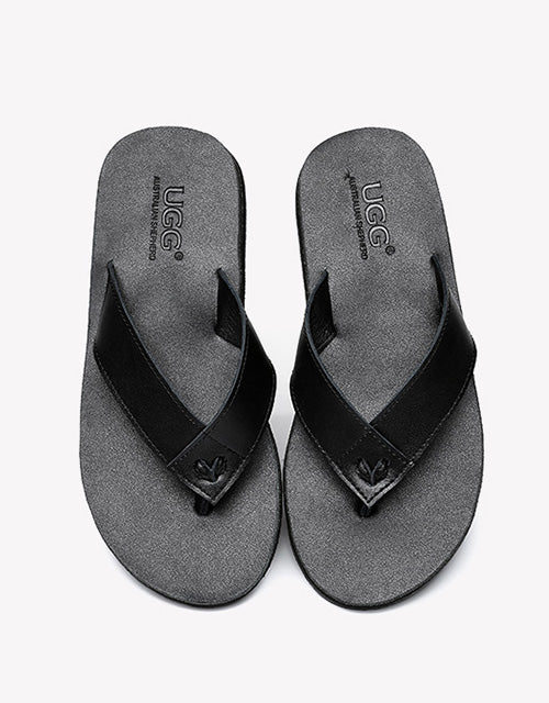 Australian Shepherd Murphy Unisex Leather Slides Thong-Slides-PEROZ Accessories