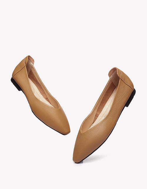 Australian Shepherd Everly Pointed Toe Ballet Leather Flats-Flats-PEROZ Accessories