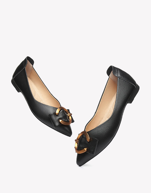 Australian Shepherd Pari Pointed Toe Ballet Flat with Metal Buckle Décor-Flats-PEROZ Accessories