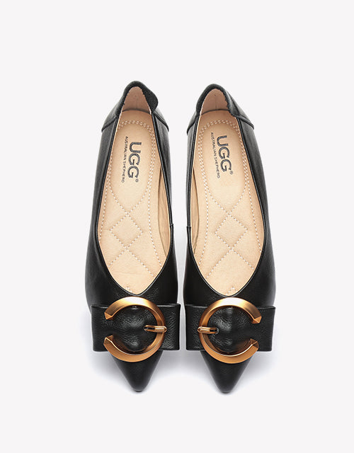 Australian Shepherd Pari Pointed Toe Ballet Flat with Metal Buckle Décor-Flats-PEROZ Accessories