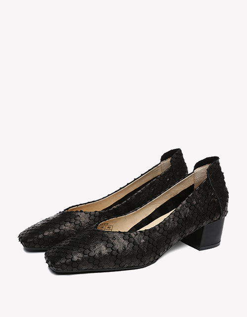 Australian Shepherd Leather Low Block Heel Women Sonja-Heels-PEROZ Accessories