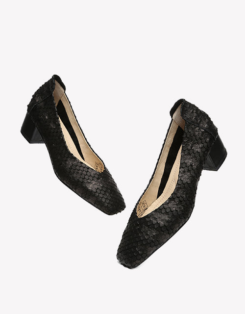 Australian Shepherd Leather Low Block Heel Women Sonja-Heels-PEROZ Accessories