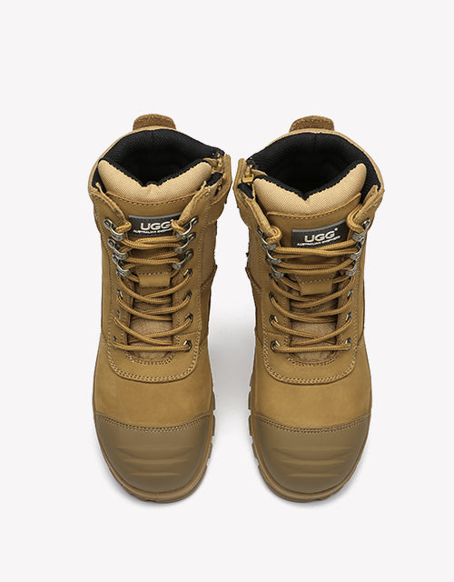 Australian Shepherd Work Safety Boots Mens Leo Lace Up Zip Steel Toe With Wool Insoles-Boots-PEROZ Accessories