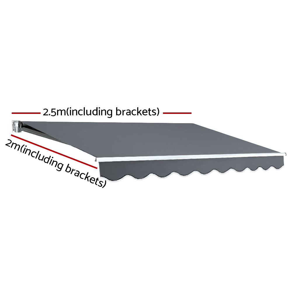 Instahut Folding Arm Awning Outdoor Awning Retractable Sunshade 2.5Mx2M Grey-Home & Garden > Shading-PEROZ Accessories