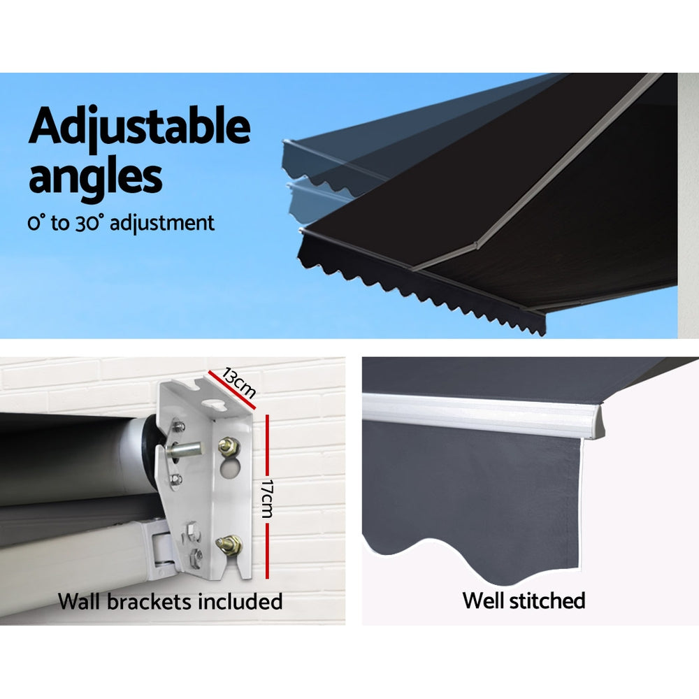 Instahut Folding Arm Awning Outdoor Awning Canopy Retractable 5Mx3M Grey-Home & Garden > Shading-PEROZ Accessories