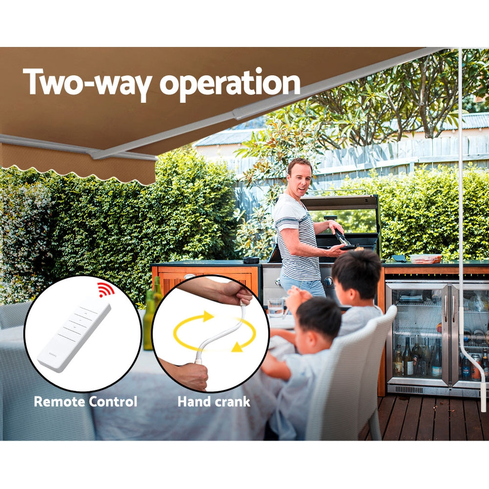 Instahut Retractable Folding Arm Awning Motorised Sunshade 4Mx2.5M Beige-Home & Garden > Shading-PEROZ Accessories