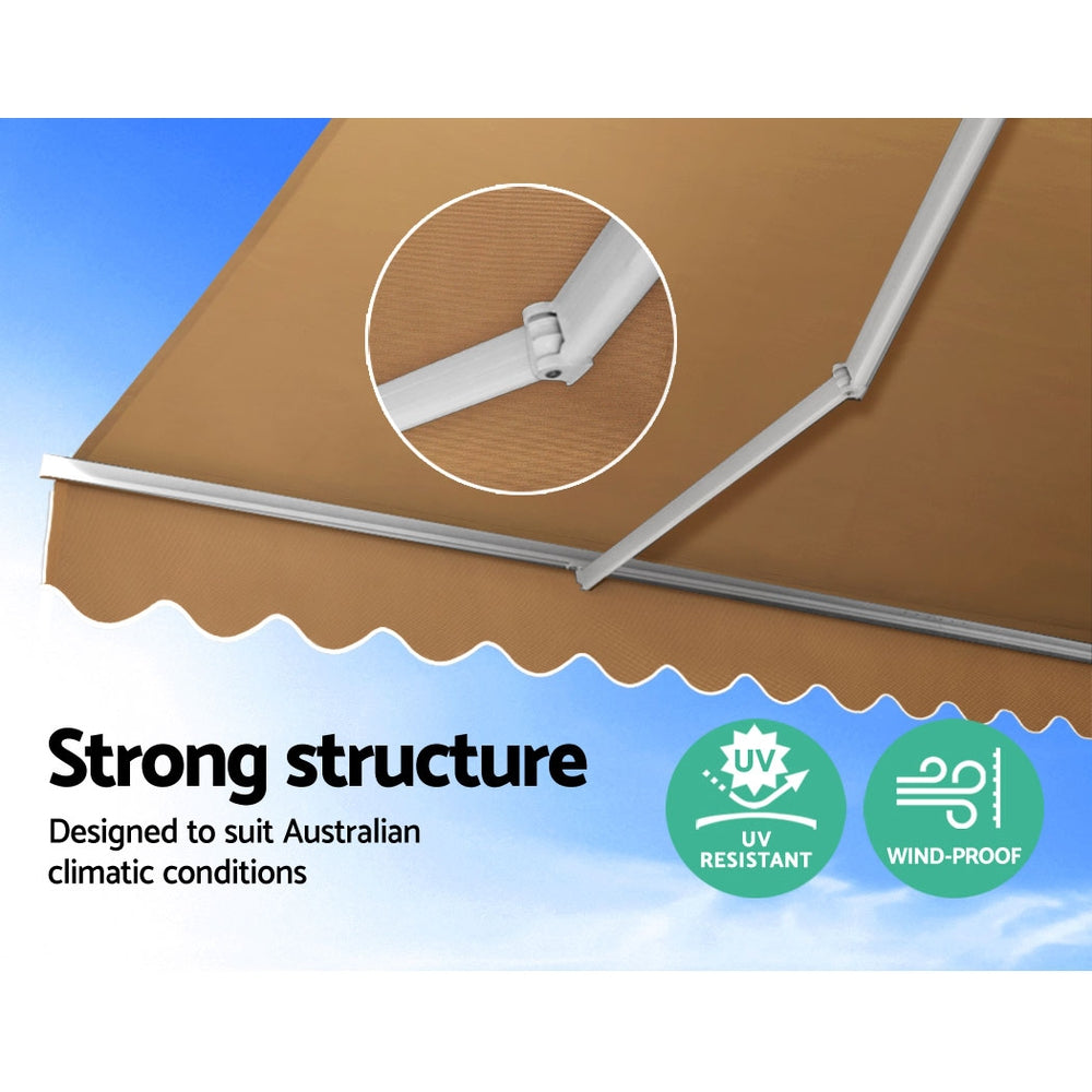 Instahut Retractable Folding Arm Awning Motorised Outdoor Sunshade 4X3M Beige-Home & Garden > Shading-PEROZ Accessories
