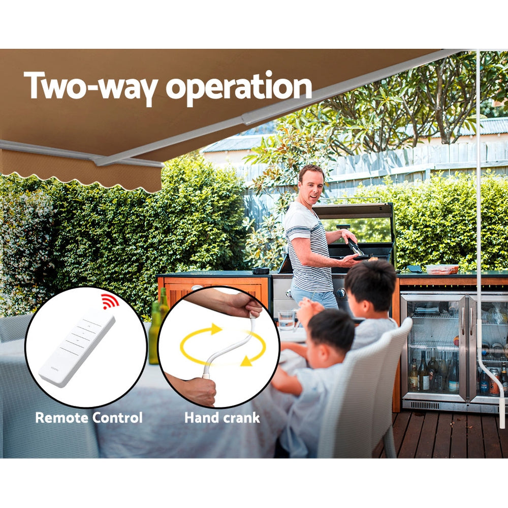 Instahut Retractable Folding Arm Awning Motorised Outdoor Sunshade 4X3M Beige-Home & Garden > Shading-PEROZ Accessories