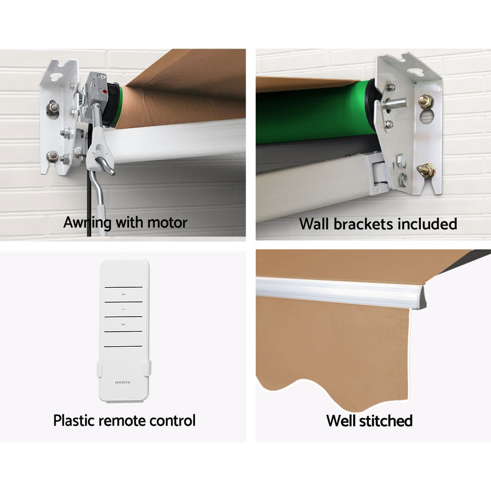 Instahut Retractable Folding Arm Awning Motorised Outdoor Sunshade 4X3M Beige-Home & Garden > Shading-PEROZ Accessories