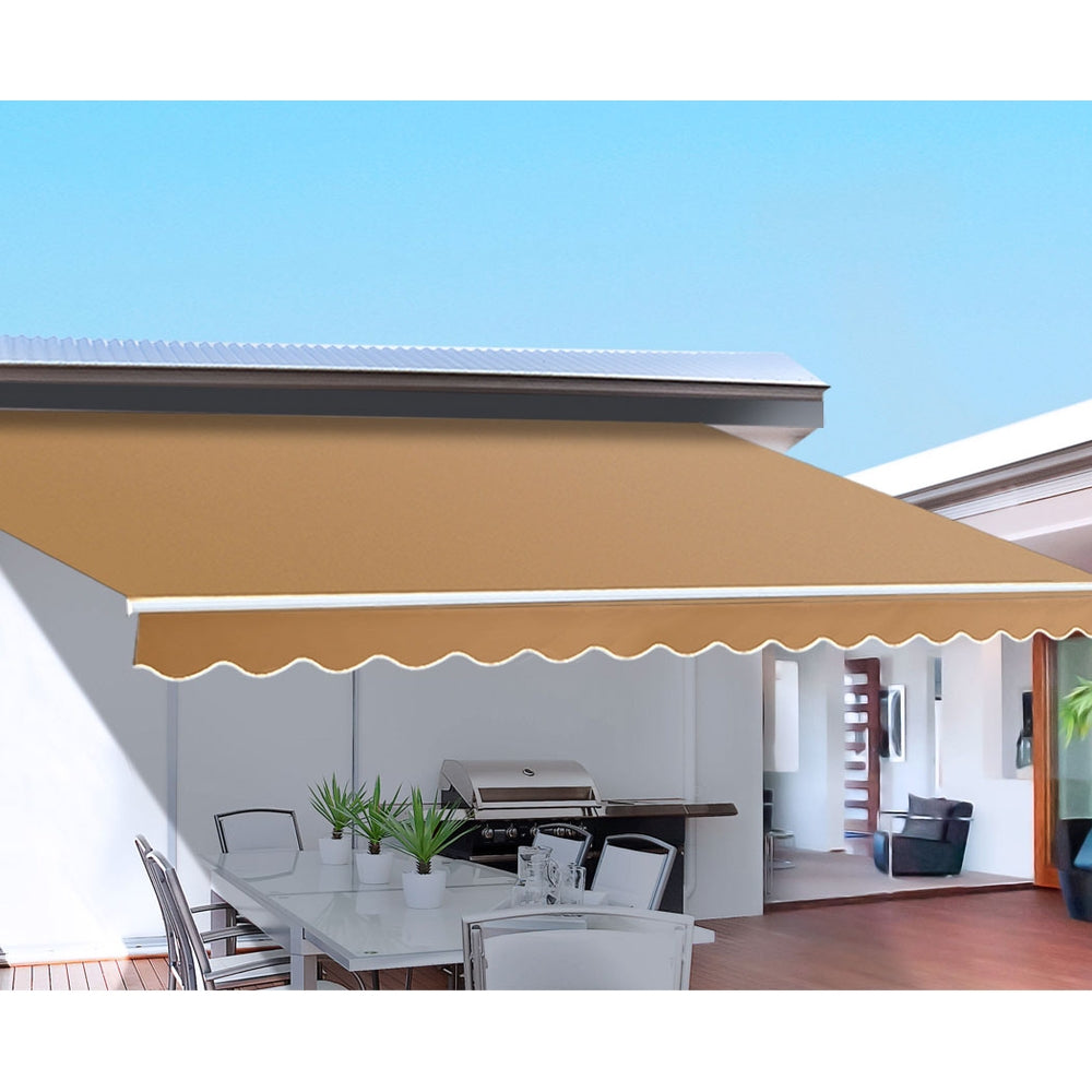 Instahut Retractable Folding Arm Awning Motorised Outdoor Sunshade 4X3M Beige-Home & Garden > Shading-PEROZ Accessories
