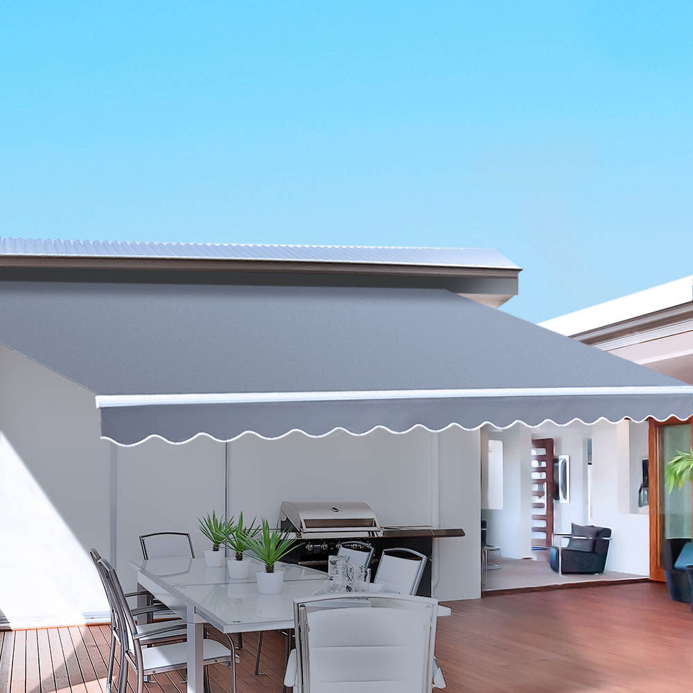 Instahut Retractable Folding Arm Awning Motorised Outdoor Sunshade4X3M PearlGrey-Home & Garden > Shading-PEROZ Accessories