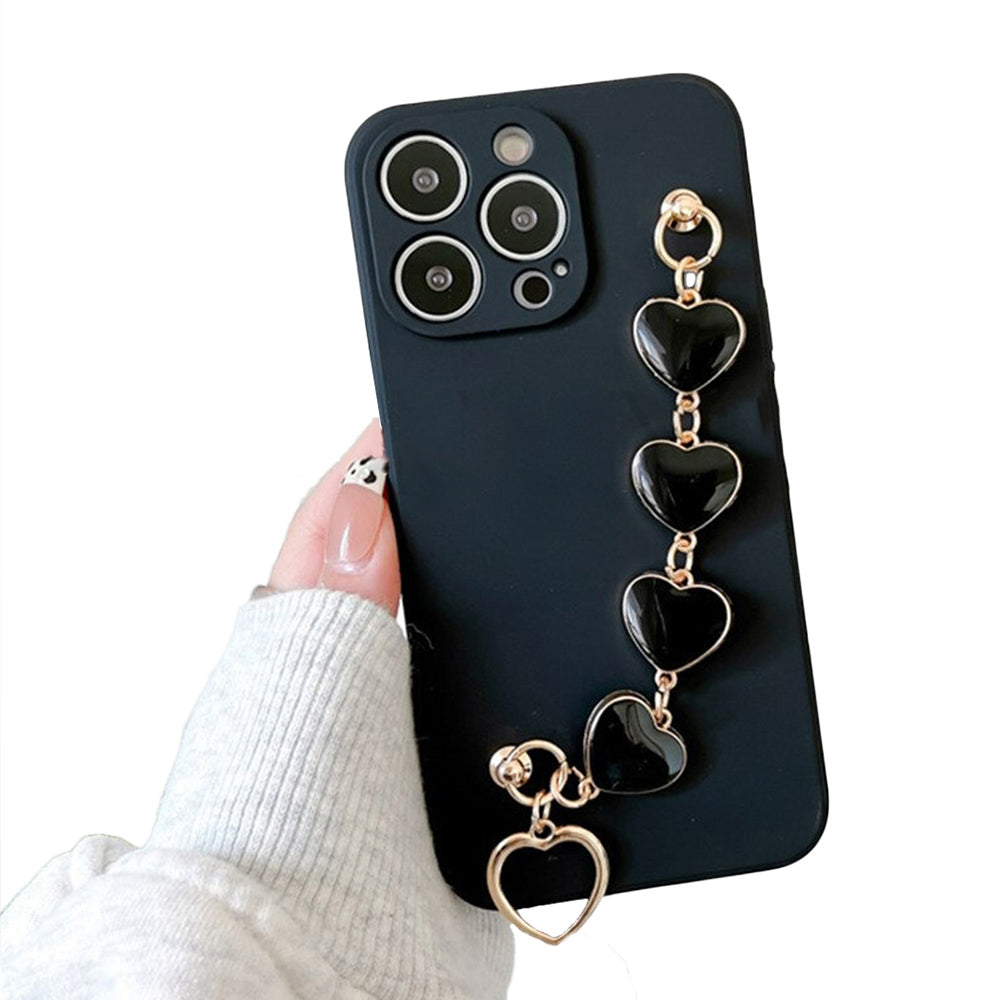 Anymob iPhone Black Luxury Heart Bracelet Silicon Phone Chain Case For IOS Stylish Wrist Chain Fashion Cover Compatible-Mobile Phone Cases-PEROZ Accessories