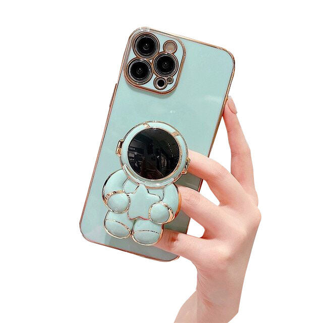 Anymob Astronaut iPhone Love Heart Holder Sky Blue Protection Electroplated Phone Case Soft Silicone Shockproof Stand Back Cover iPhone Compatible-Mobile Phone Cases-PEROZ Accessories
