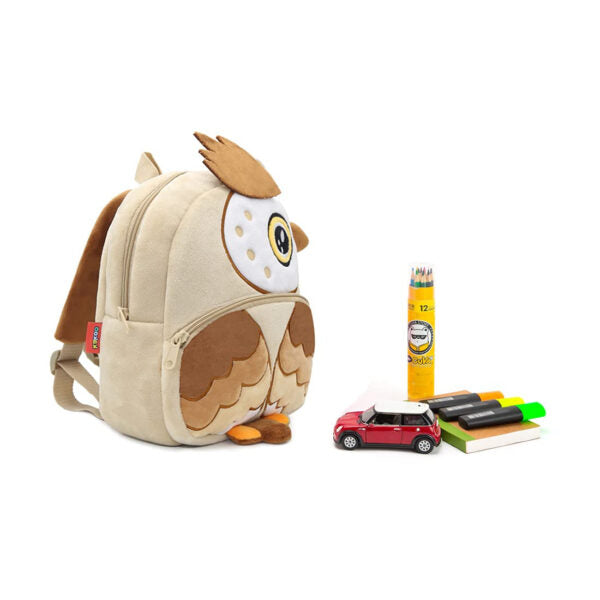 Anykidz 3D Apricot Owl Brown Kids School Backpack Cute Cartoon Animal Style Children Toddler Plush Bag Perfect Accessories For Boys and Girls-Backpacks-PEROZ Accessories
