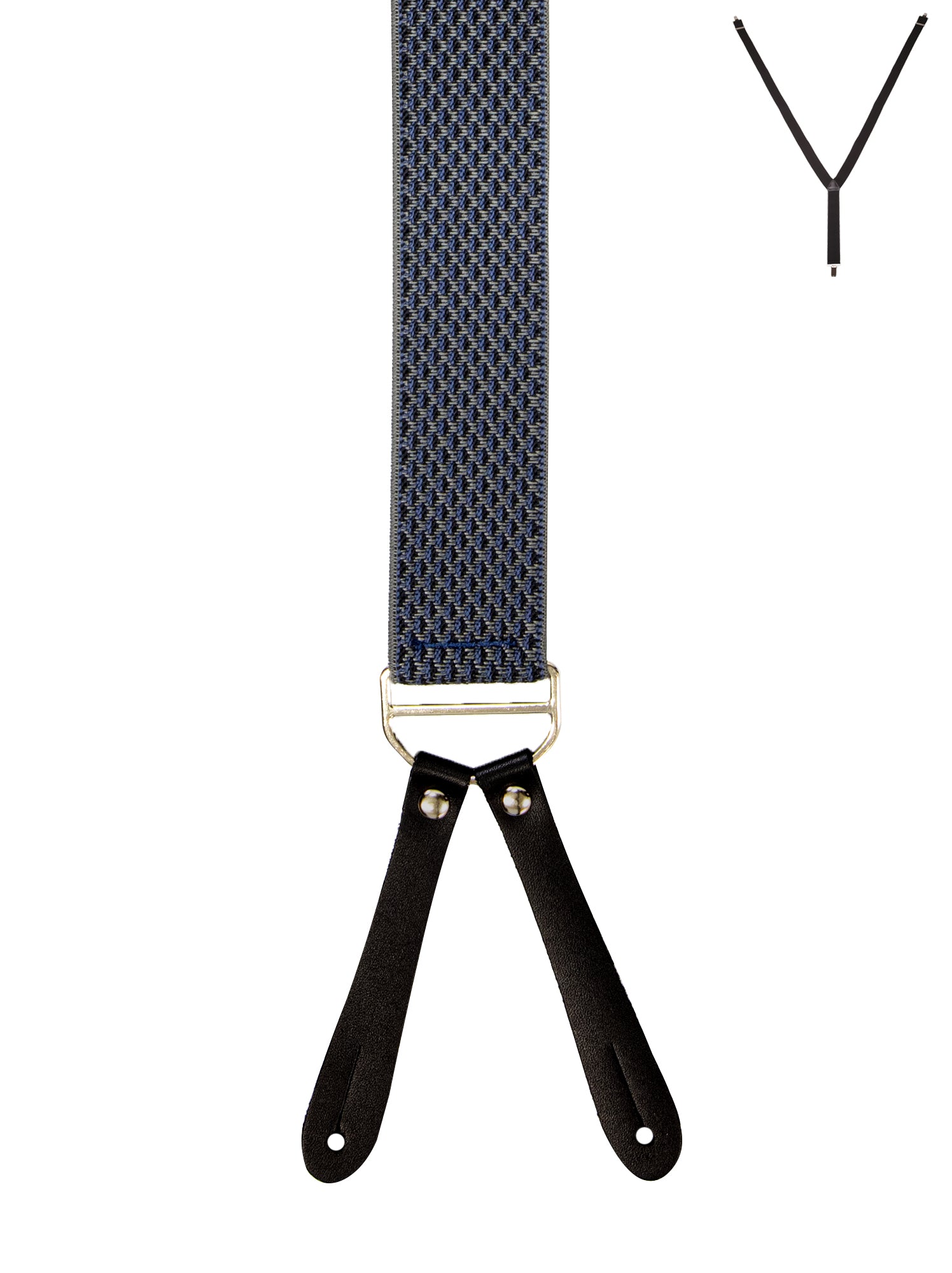 BRACES. Y-Back with Leather Ends. Jacquard Print. Navy. 35mm width.-Braces-PEROZ Accessories