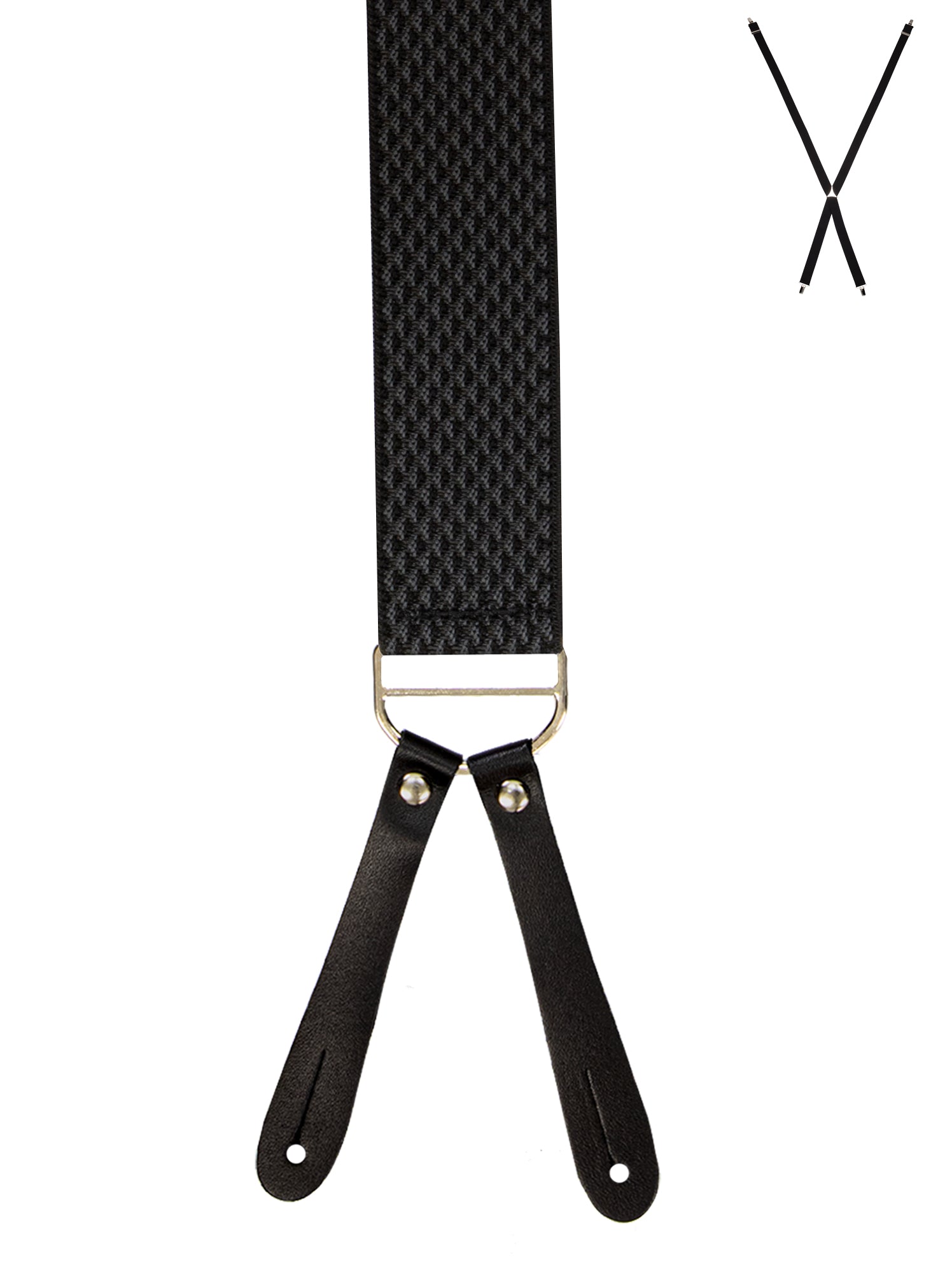 BRACES. X-Back with Leather Ends. Jacquard Print. Black. 35mm width.-Braces-PEROZ Accessories