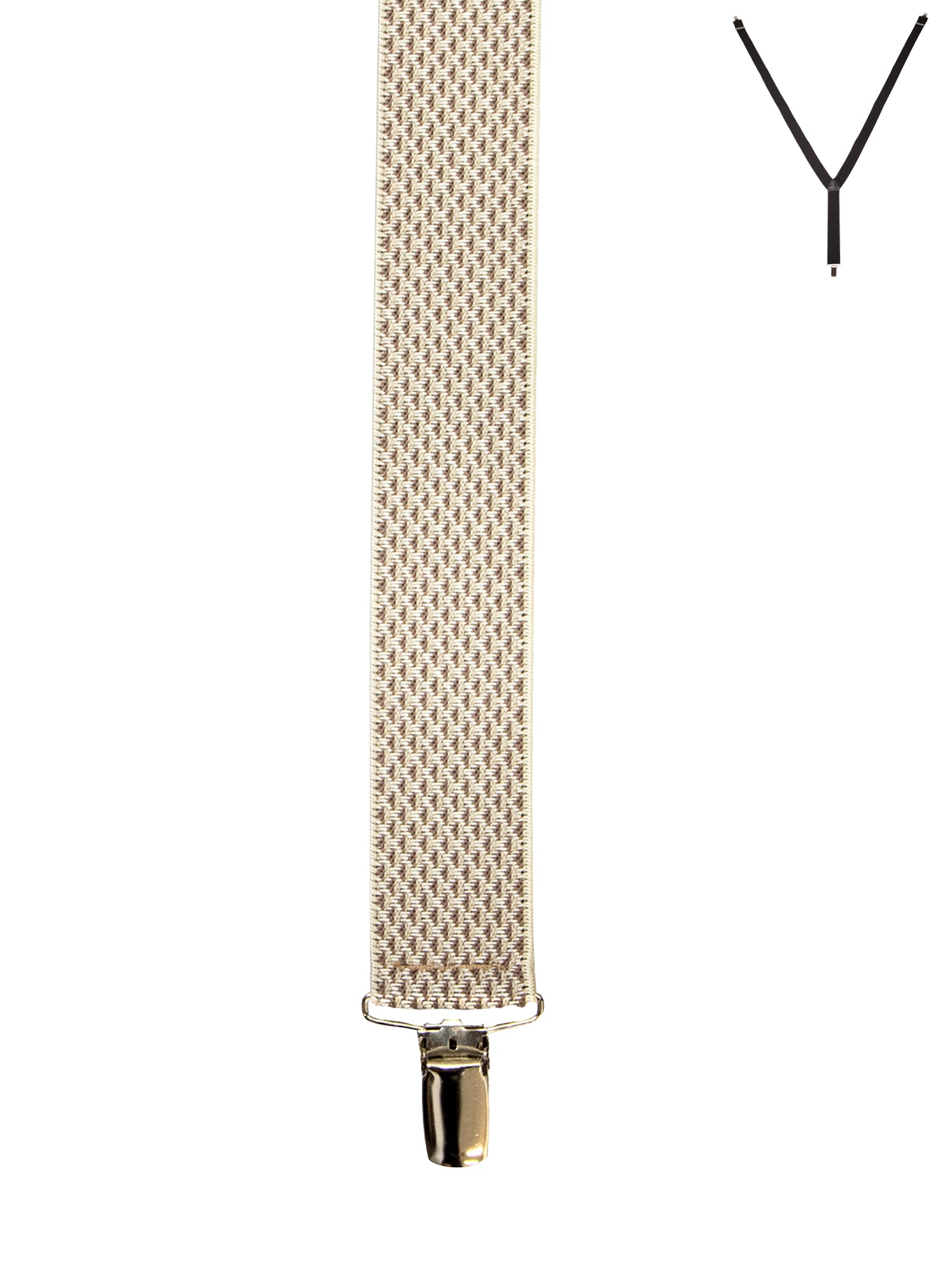 BRACES. Y-Back with Nickel Clips. Jacquard Print. Beige. 35mm width.-Braces-PEROZ Accessories