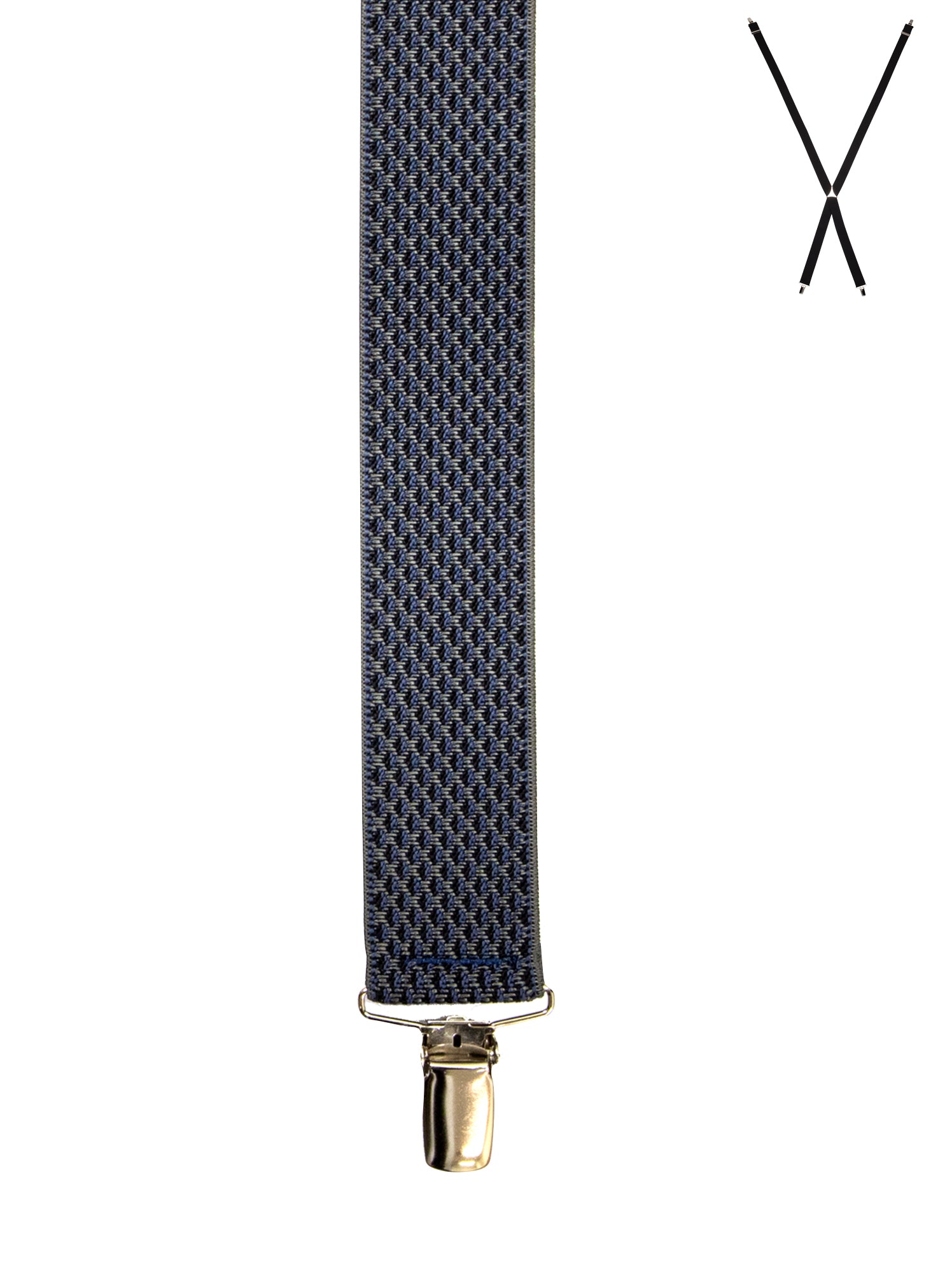 BRACES. X-Back with Nickel Clips. Jacquard Print. Navy. 35mm width.-Braces-PEROZ Accessories