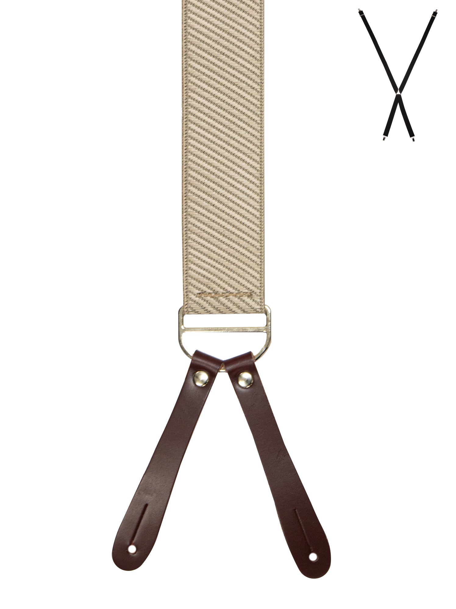 BRACES. X-Back with Leather Ends. Diagonal Stripe Print. Beige. 35mm width.-Braces-PEROZ Accessories