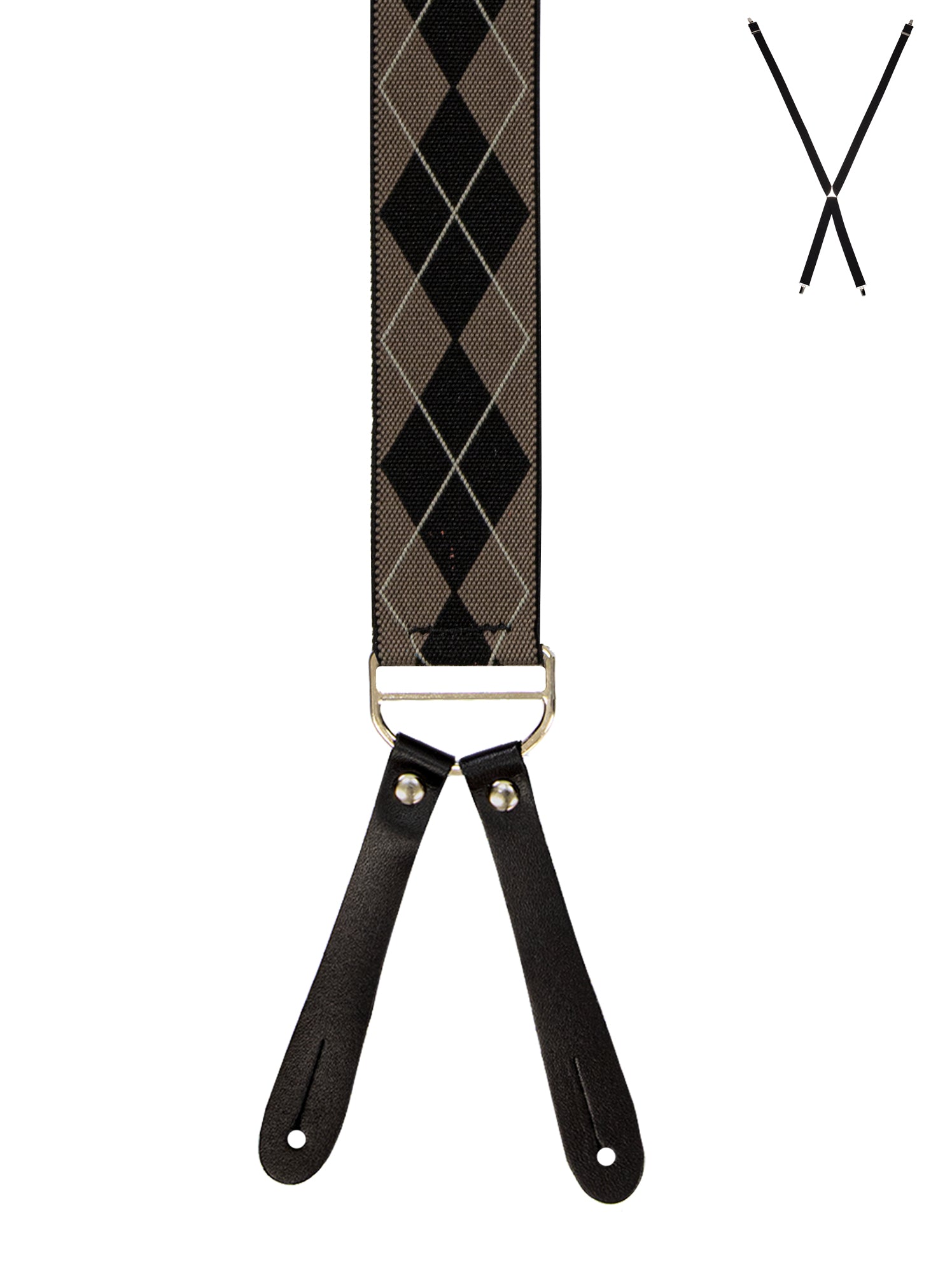 BRACES. X-Back with Leather Ends. Argyle Print. Beige. 35mm width.-Braces-PEROZ Accessories
