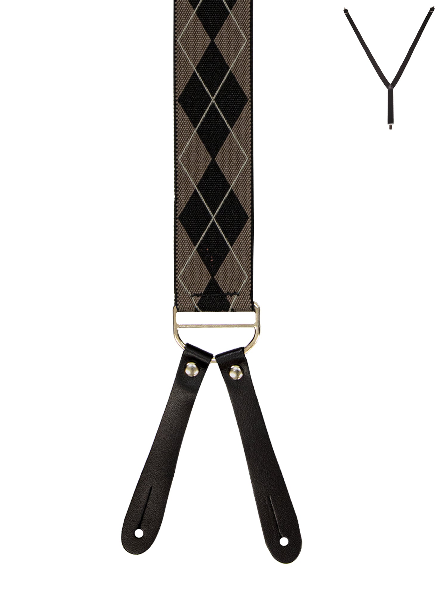 BRACES. Y-Back with Leather Ends. Argyle Print. Beige. 35mm width.-Braces-PEROZ Accessories