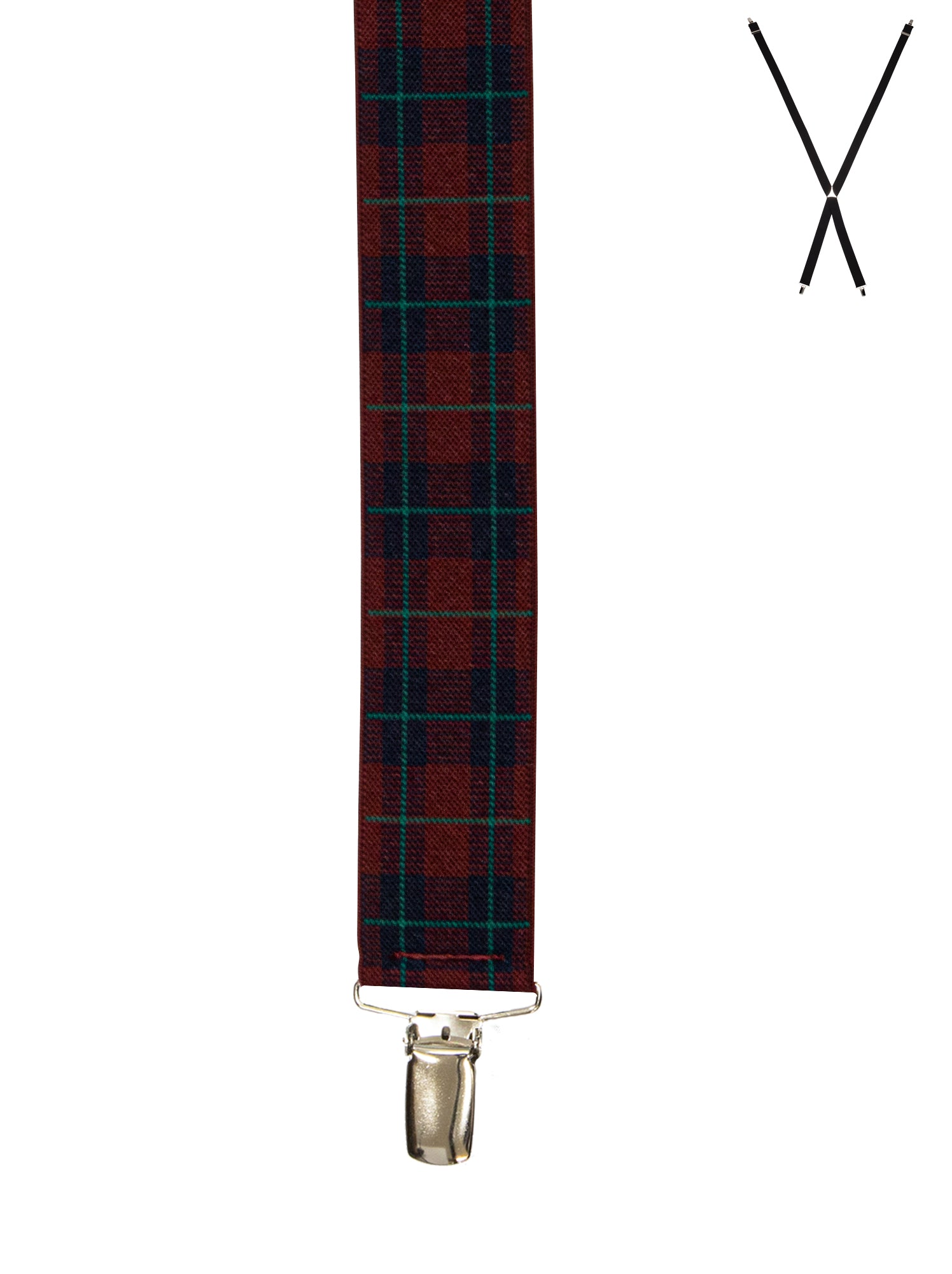 BRACES. X-Back with Nickel Clips. Plaid Print. Red. 35mm width.-Braces-PEROZ Accessories