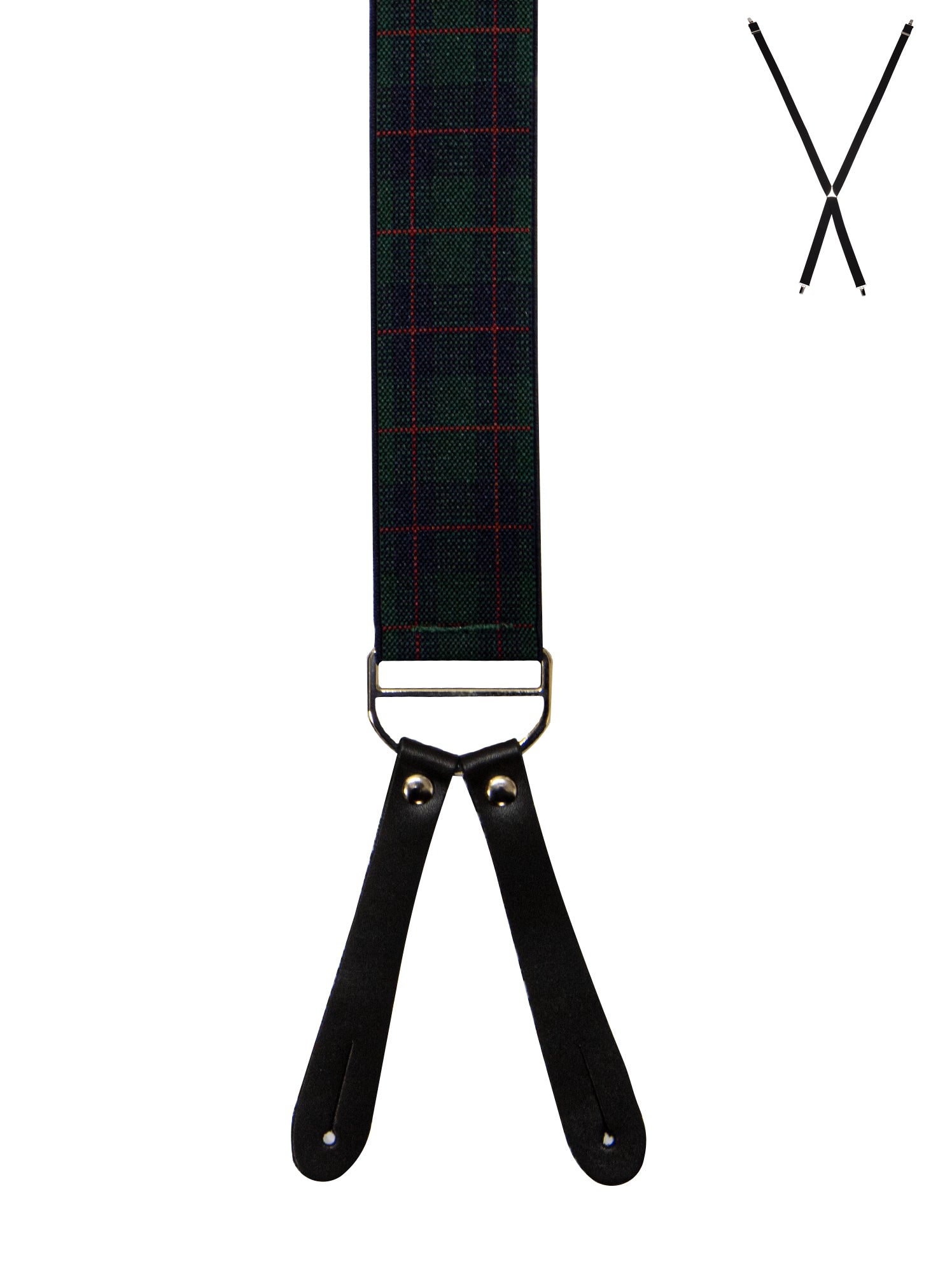 BRACES. X-Back with Leather Ends. Plaid Print. Navy. 35mm width.-Braces-PEROZ Accessories