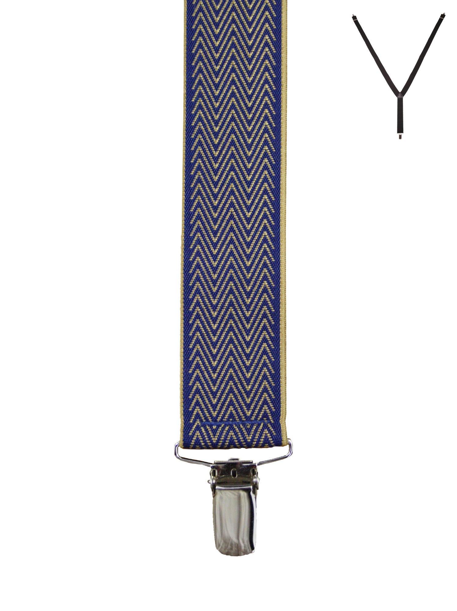 BRACES. Y-Back with Nickel Clips. Chevron Print. Navy/Gold. 35mm width.-Braces-PEROZ Accessories