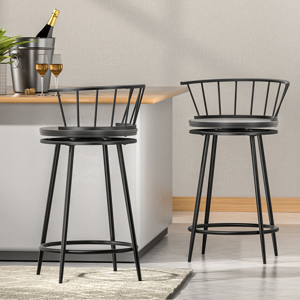 Artiss Bar Stools Kitchen Stools Wooden Dining Chair Swivel Metal Chairs x2-Furniture > Bar Stools & Chairs-PEROZ Accessories