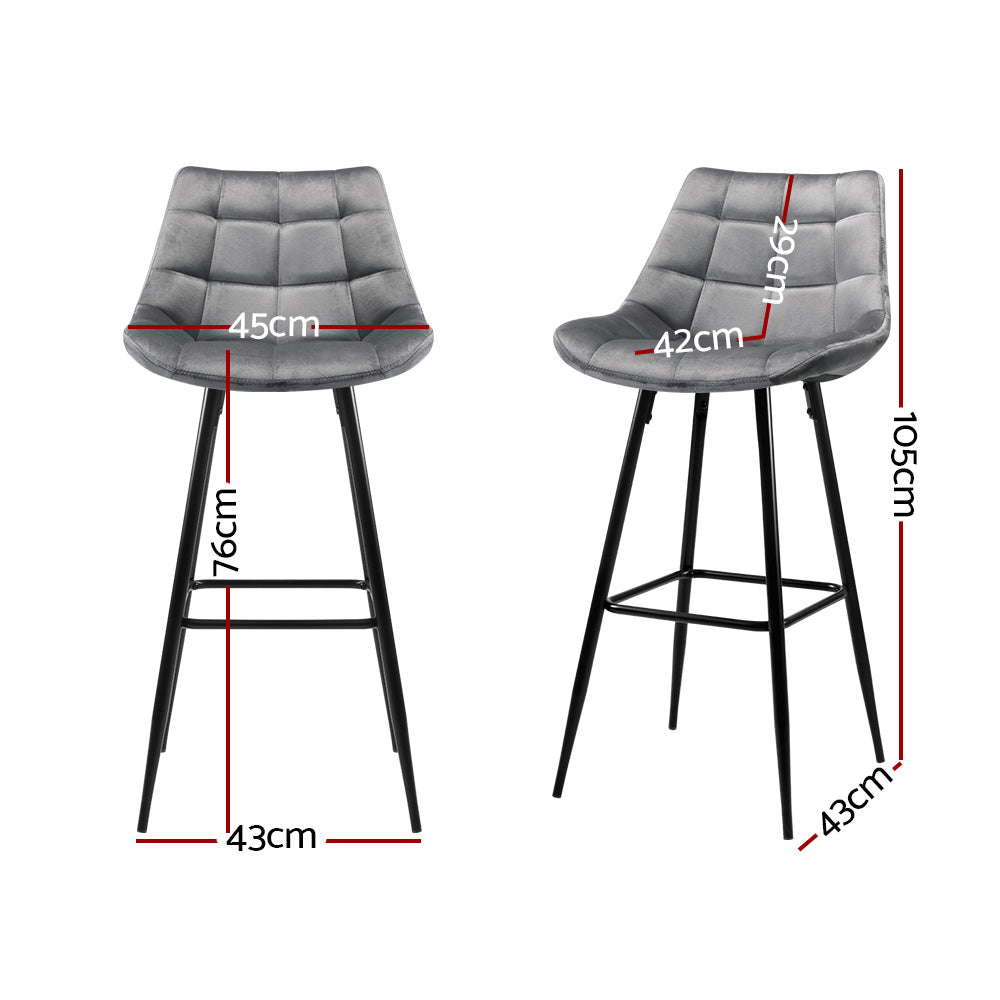 Artiss Set of 2 Velvet Bar Stools - Grey-Furniture > Bar Stools & Chairs - Peroz Australia - Image - 2