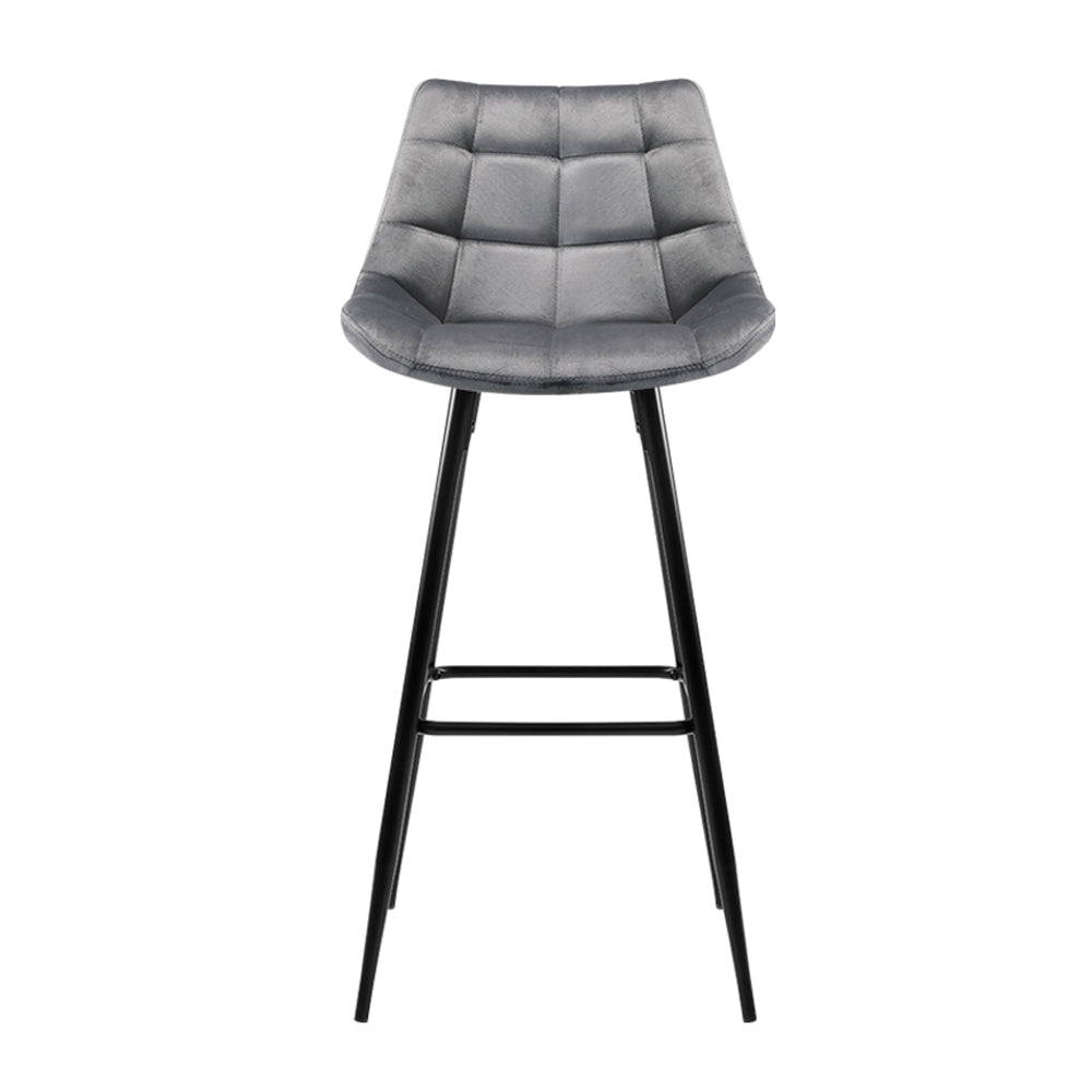 Artiss Set of 2 Velvet Bar Stools - Grey-Furniture > Bar Stools & Chairs - Peroz Australia - Image - 3