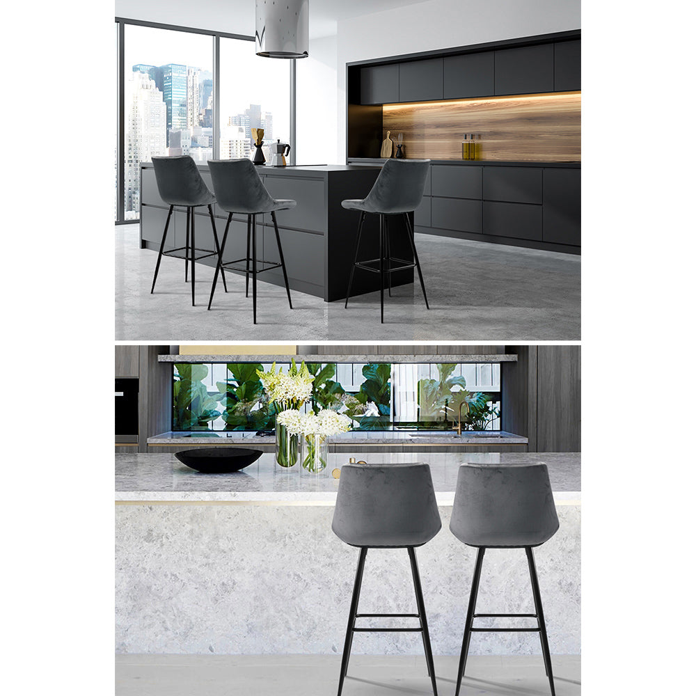 Artiss Set of 2 Velvet Bar Stools - Grey-Furniture > Bar Stools & Chairs - Peroz Australia - Image - 7