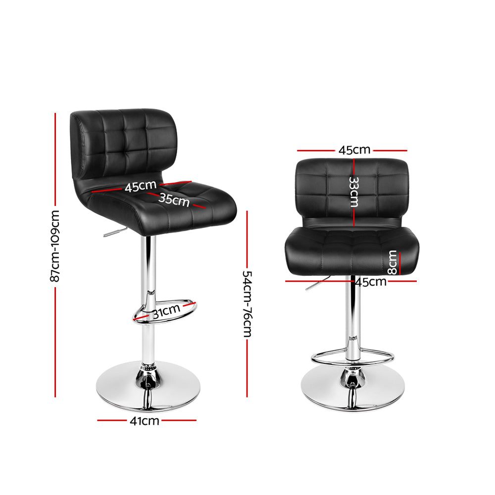 Artiss Set of 2 PU Leather Gas Lift Bar Stools - Black and Chrome-Furniture > Bar Stools & Chairs - Peroz Australia - Image - 3