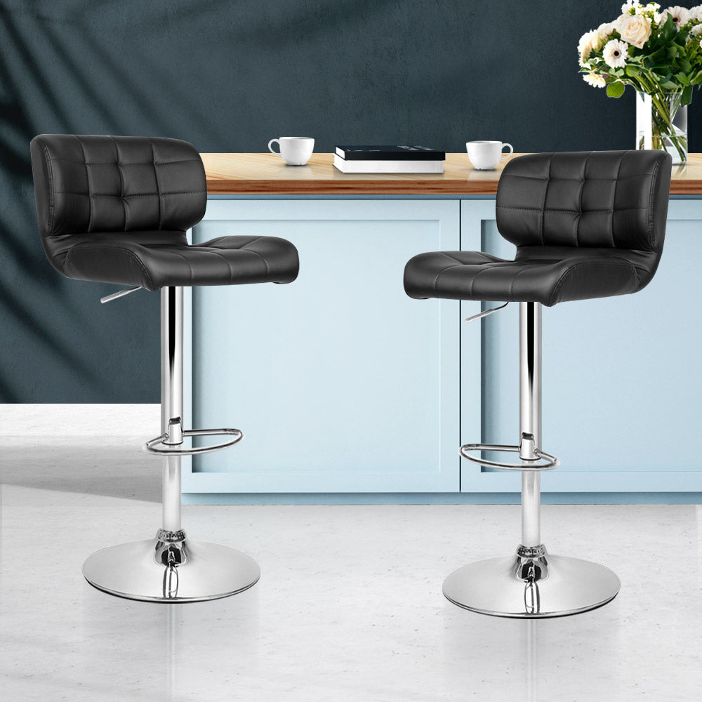 Artiss Set of 2 PU Leather Gas Lift Bar Stools - Black and Chrome-Furniture > Bar Stools & Chairs - Peroz Australia - Image - 9